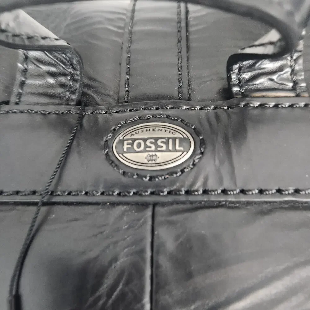NWT Fossil Rucksack Black Emerson Leather Woven Canvas Straps Tassel Drawstring